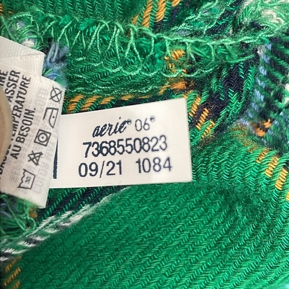 Aerie Green Plaid Flannel Boyfriend Sleep Casual Button Down Top L - Picture 14 of 16